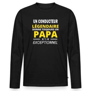 CONDUCTEUR légendaire drôle papa exceptionnel - T-shirt manches longues Premium bio Homme - noir - Devant - Nico (187cm)