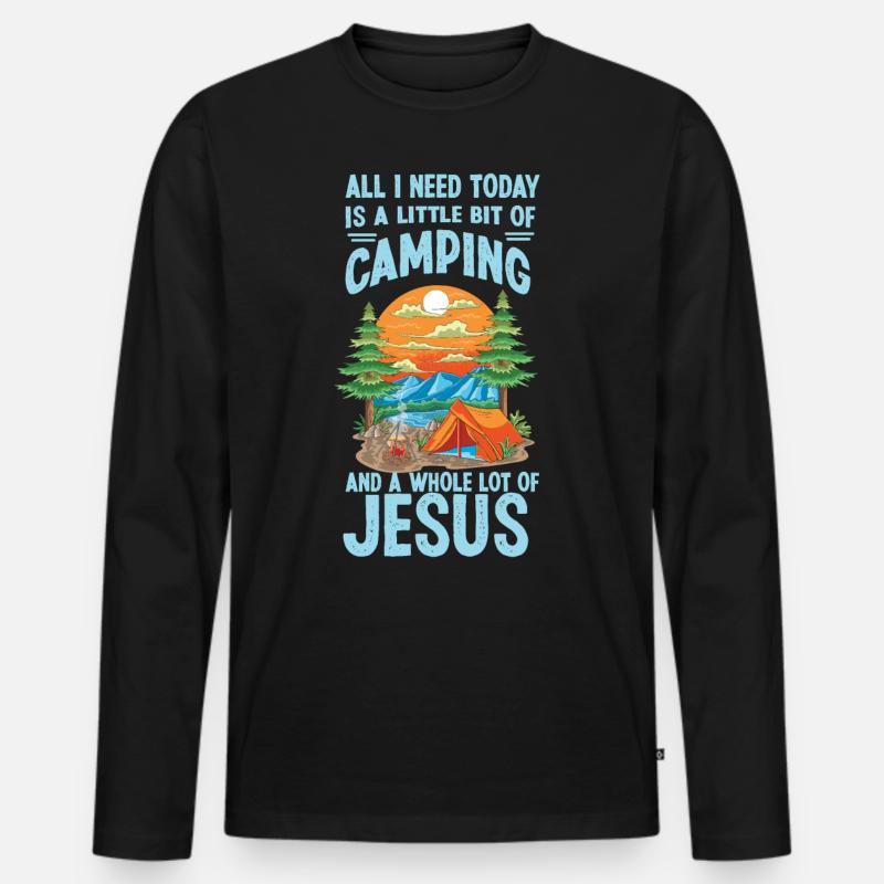 Jesus Coffee & Camping Tent - Männer Premium Bio Langarmshirt - Schwarz