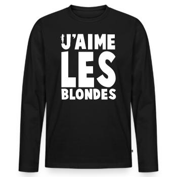 J'AIME LES BLONDES - T-shirt manches longues Premium bio Homme - noir - Devant - Nico (187cm)