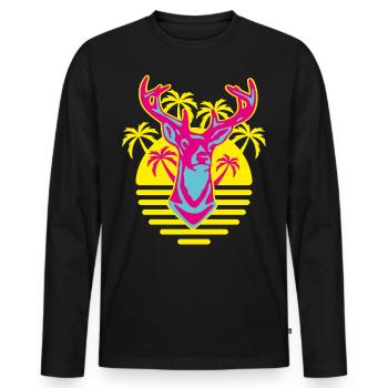 262 Cerf soleil palmiers - T-shirt manches longues Premium bio Homme - noir - Devant - Nico (187cm)