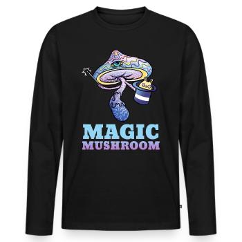 Trippy Psilocybin Toadstool Gift Psy & Goa - Men's Premium Organic Long Sleeve Shirt - black - Front - Nico (187cm)