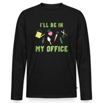 Je serai dans mon bureau Jardin Drôle arrosoir - T-shirt manches longues Premium bio Homme - noir - Devant - Nico (187cm)