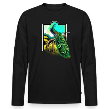 Peacock, peacock feather bird species - Men's Premium Organic Long Sleeve Shirt - black - Front - Nico (187cm)