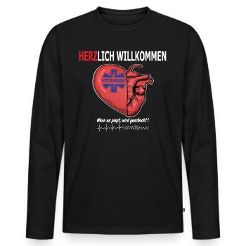 Rettungsdienst Herzlich Willkommen, Defibrillator - Männer Premium Bio Langarmshirt - Schwarz - Vorne - Nico (187cm)