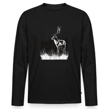 Cerf la nuit, chasse chasseur photographe nature - T-shirt manches longues Premium bio Homme - noir - Devant - Nico (187cm)