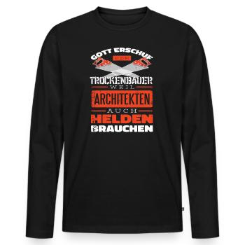 Trockenbauer Held, Handwerker Monteur Trockenbau - Männer Premium Bio Langarmshirt - Schwarz - Vorne - Nico (187cm)