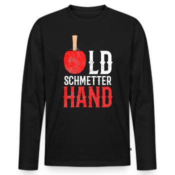 Old Schmetterhand Tischtennis Geschenk Idee Unisex - Männer Premium Bio Langarmshirt - Schwarz - Vorne - Nico (187cm)
