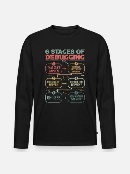 Programmierer Debugging 6 stages of debugging - Männer Premium Bio Langarmshirt - Schwarz