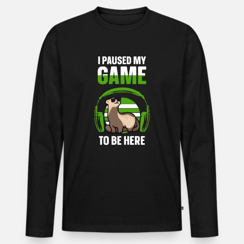 Frettchen I Paused My Game - Männer Premium Bio Langarmshirt - Schwarz