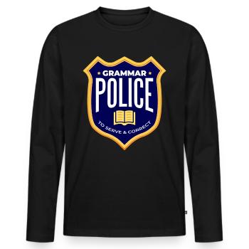 Écriture Écrivain Grammaire Police - T-shirt manches longues Premium bio Homme - noir - Devant - Nico (187cm)