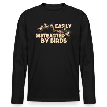 Observation des oiseaux L’observation des oiseaux facilement distraite par les oiseaux - T-shirt manches longues Premium bio Homme - noir - Devant - Nico (187cm)