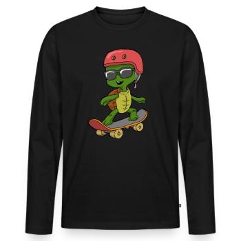 Tortoise Cool avec des lunettes de soleil sur le skateboard - T-shirt manches longues Premium bio Homme - noir - Devant - Nico (187cm)