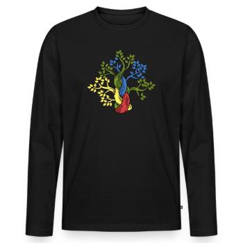 Cadeau d'amoureux de la nature arbre chêne hêtre - T-shirt manches longues Premium bio Homme - noir - Devant - Nico (187cm)