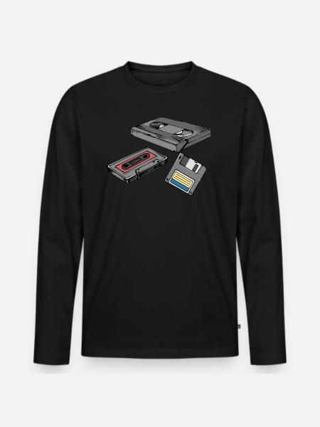 Retro Kassette Diskette VHS Videokassette Geschenk - Männer Premium Bio Langarmshirt - Schwarz
