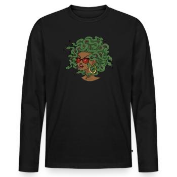 Schlangen Haare Frisur Mythologie Fabelwesen - Männer Premium Bio Langarmshirt - Schwarz - Vorne - Nico (187cm)
