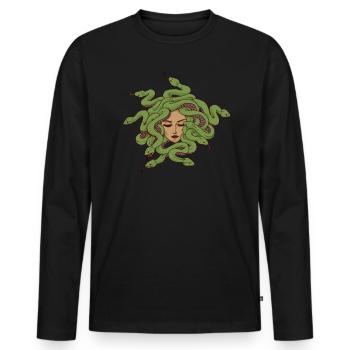 Schlangen Haare Frisur Mythologie Fabelwesen - Männer Premium Bio Langarmshirt - Schwarz - Vorne - Nico (187cm)