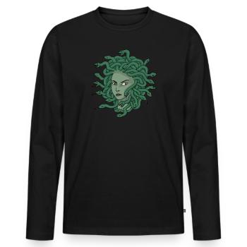 Schlangen Haare Frisur Mythologie Fabelwesen - Männer Premium Bio Langarmshirt - Schwarz - Vorne - Nico (187cm)