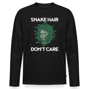 Schlangen Haare Frisur Mythologie Fabelwesen - Männer Premium Bio Langarmshirt - Schwarz - Vorne - Nico (187cm)