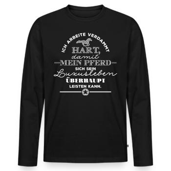 Mein Pferd hat ein Luxusleben - weiß - Männer Premium Bio Langarmshirt - Schwarz - Vorne - Nico (187cm)