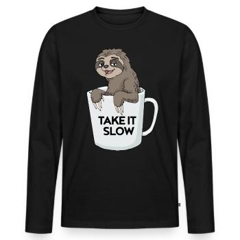 Coffee sloth in cup of caffeine coffee gift - Men's Premium Organic Long Sleeve Shirt - black - Front - Nico (187cm)