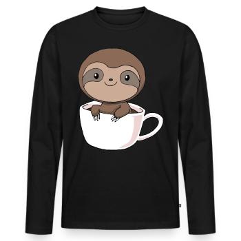 Coffee sloth in cup of caffeine coffee gift - Men's Premium Organic Long Sleeve Shirt - black - Front - Nico (187cm)