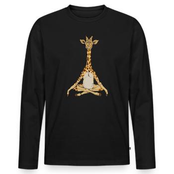 Yogi namaste cadeau yoga méditation girafe - T-shirt manches longues Premium bio Homme - noir - Devant - Nico (187cm)