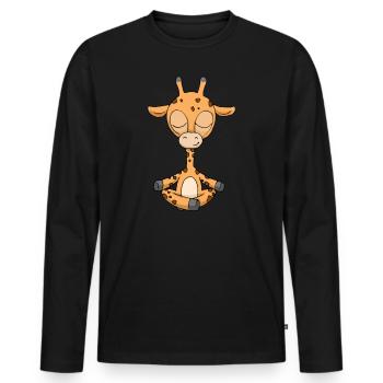 Yogi namaste cadeau yoga méditation girafe - T-shirt manches longues Premium bio Homme - noir - Devant - Nico (187cm)
