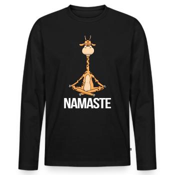 Cadeau Yogi Méditation Namaste Yoga Girafe - T-shirt manches longues Premium bio Homme - noir - Devant - Nico (187cm)