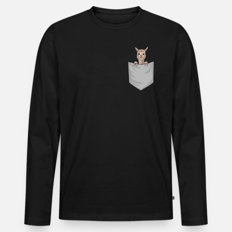 Alpaka in Tasche Alpaca Pocket Animal Geschenk - Männer Premium Bio Langarmshirt - Schwarz