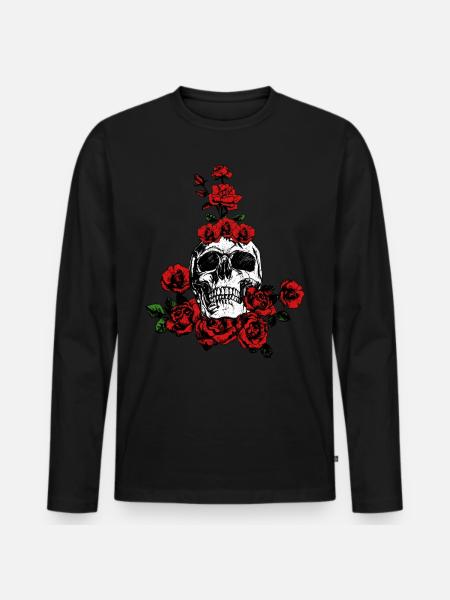 Tête de mort Roses Plante Amour - T-shirt manches longues Premium bio Homme - noir