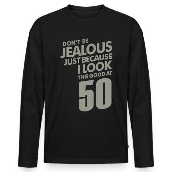 50 Years Old Birthday Gift - Men's Premium Organic Long Sleeve Shirt - black - Front - Nico (187cm)
