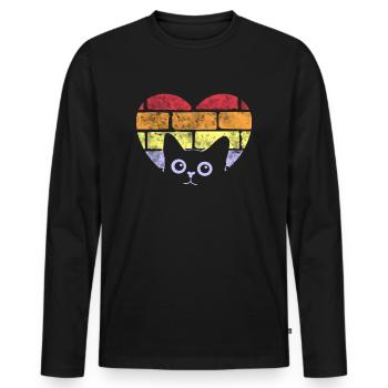 Chat cool chaton coeur mur rétro vintage look 70 - T-shirt manches longues Premium bio Homme - noir - Devant - Nico (187cm)