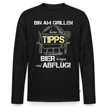 Grillen lustig Geschenkidee Mann Design - Männer Premium Bio Langarmshirt - Schwarz - Vorne - Nico (187cm)