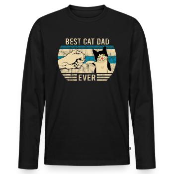 Meilleur chat papa jamais bosse chat vintage - T-shirt manches longues Premium bio Homme - noir - Devant - Nico (187cm)