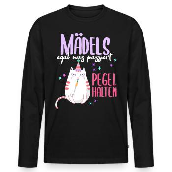 Pegel Halten Katze Partyoutfit Saufen Sprüche Dame - Männer Premium Bio Langarmshirt - Schwarz - Vorne - Nico (187cm)