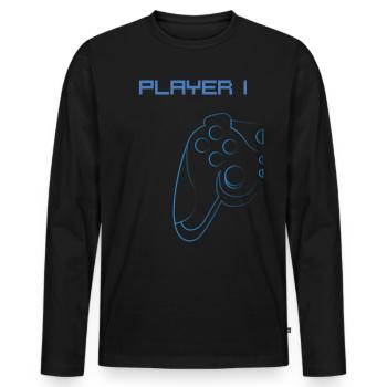 Player 1 partner look dad son gamer - Men's Premium Organic Long Sleeve Shirt - black - Front - Nico (187cm)
