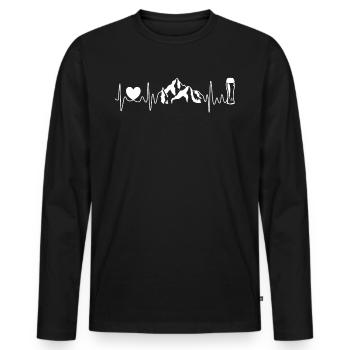 Heartbeat Mountains and Wheat Beer with Heart - Men's Premium Organic Long Sleeve Shirt - black - Front - Nico (187cm)