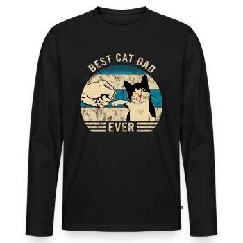 Meilleur Chat Papa Jamais Bump Cat Vintage - T-shirt manches longues Premium bio Homme - noir - Devant - Nico (187cm)