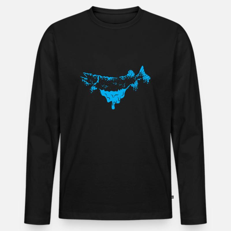 Hecht Fisch Blau - Männer Premium Bio Langarmshirt - Schwarz