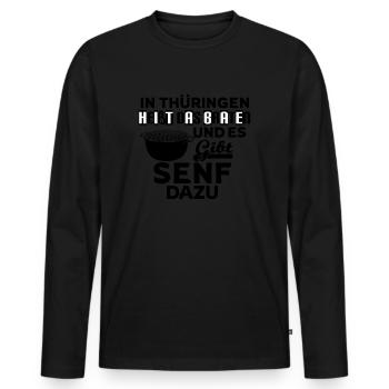 Thüringen braten und es gibt Senf dazu Spruch - Männer Premium Bio Langarmshirt - Schwarz - Vorne - Nico (187cm)