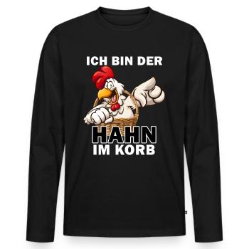 Ich bin der Hahn im Korb - Männer Premium Bio Langarmshirt - Schwarz - Vorne - Nico (187cm)