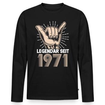 Vintage 50. Geburtstag Legendär Seit Januar 1971 - Männer Premium Bio Langarmshirt - Schwarz - Vorne - Nico (187cm)