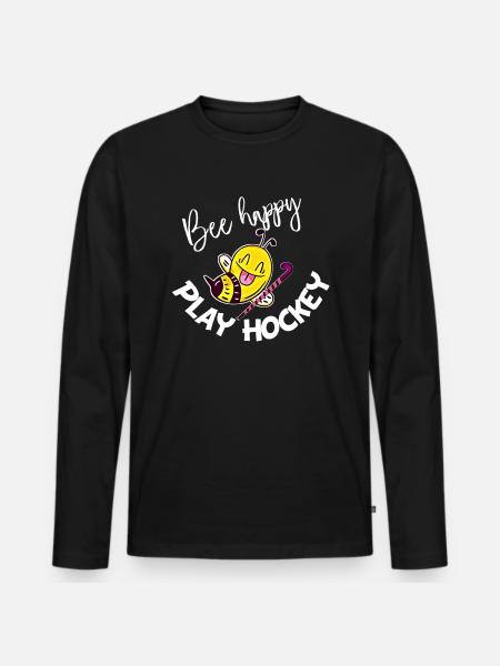 Bee Happy Play Hockey - Men's Premium Organic Long Sleeve Shirt - black