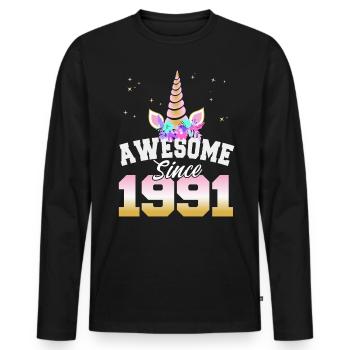 30th Birthday Men 30 Years Awesome Since 1991 - Men's Premium Organic Long Sleeve Shirt - black - Front - Nico (187cm)