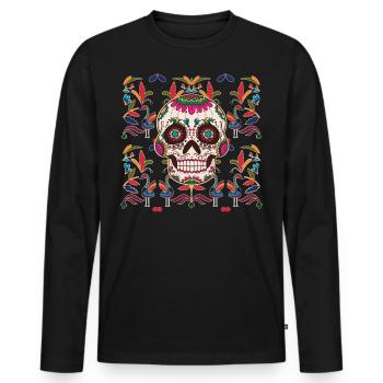 Crâne Crâne de sucre Crâne du Mexique, le jour des morts - T-shirt manches longues Premium bio Homme - noir - Devant - Nico (187cm)