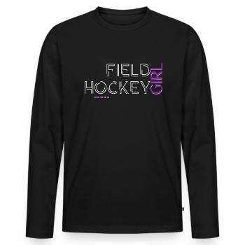 Conception de texte de joueur de hockey sur gazon - T-shirt manches longues Premium bio Homme - noir - Devant - Nico (187cm)