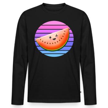 Winking melon at sunset - Men's Premium Organic Long Sleeve Shirt - black - Front - Nico (187cm)