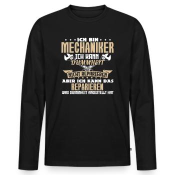 Ich bin Mechaniker ich kann fast alles reparieren - Männer Premium Bio Langarmshirt - Schwarz - Vorne - Nico (187cm)