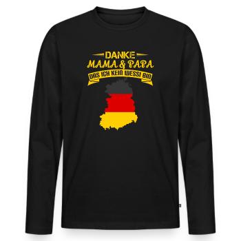 Danke Mama & Papa das ich kein Wessi bin - Männer Premium Bio Langarmshirt - Schwarz - Vorne - Nico (187cm)