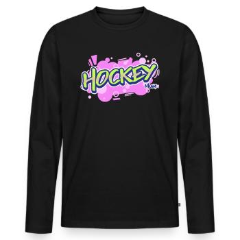 Cadeau de conception de texte PopArt maman de hockey sur gazon - T-shirt manches longues Premium bio Homme - noir - Devant - Nico (187cm)